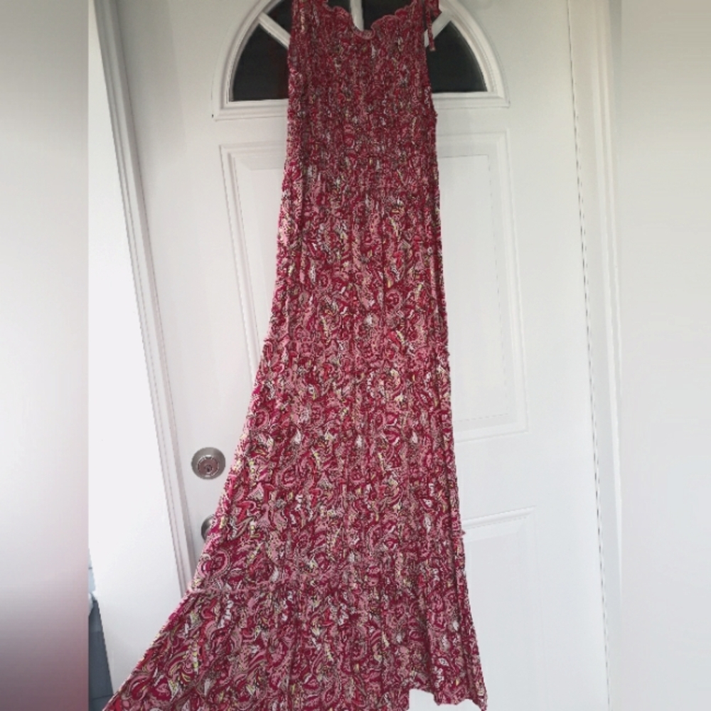 Peasant Sun Dress Smocked Stretch Top Chances R Women's L 100% Rayon